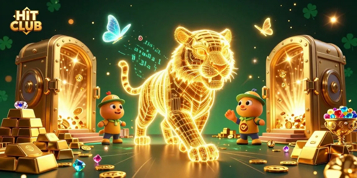 Experience the thrilling world of HIT CLUB casino with golden treasures and a mystical tiger in a dazzling 3D digital casino.
