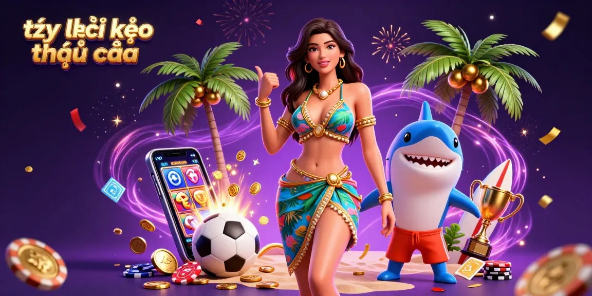 Betting odds with tỷ lệ kèo nhà cái depicted through a vibrant 3D casino illustration showcasing sports elements.