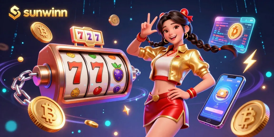 Experience sunwinn's exciting jackpot thrill with vibrant 3D casino graphics featuring lively slot elements.
