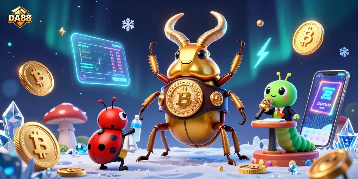 Experience thrilling DA88 gaming action with a vibrant 3D beetle boxing championship scene.