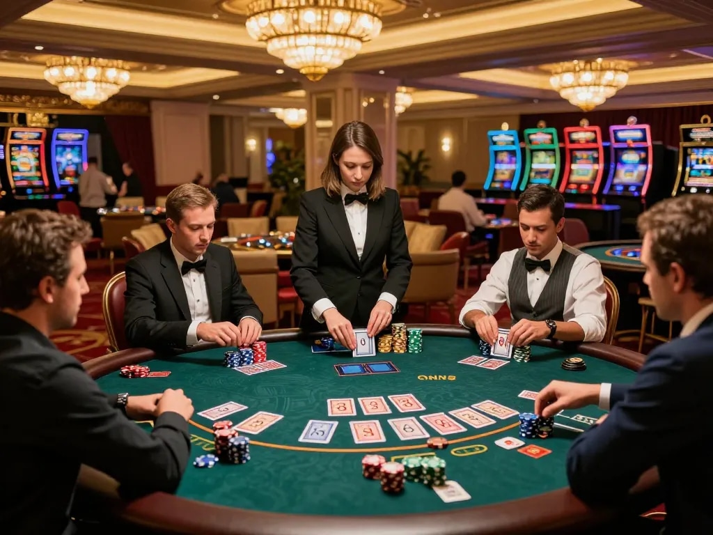 Players strategizing at a baccarat table at RR 88 casino, showcasing an exciting gaming atmosphere.