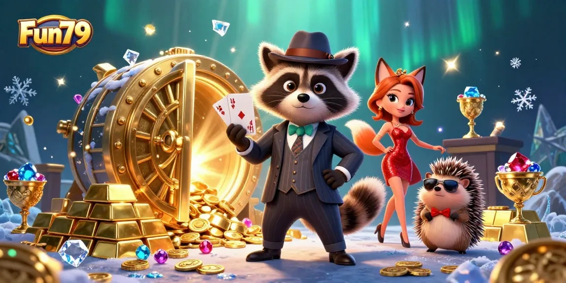 Engage in thrilling wins at Fun79 with colorful casino elements and vibrant characters.