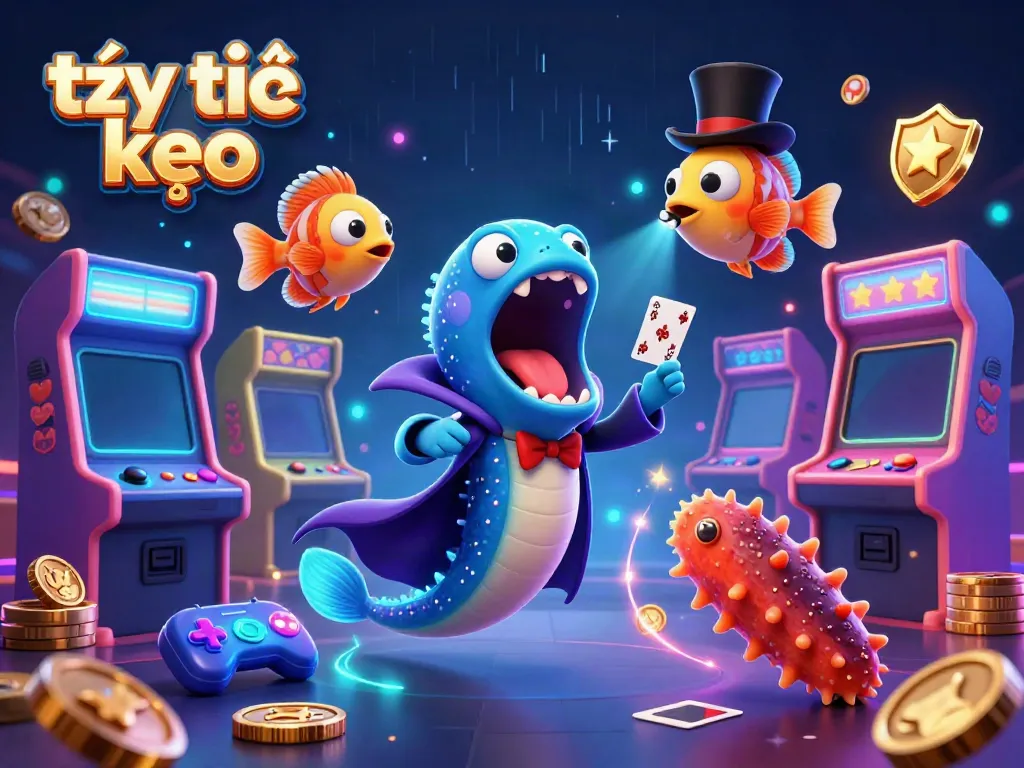 Engage with tỷ lệ kèo insights through sports betting visuals, featuring colorful characters and dynamic casino elements.