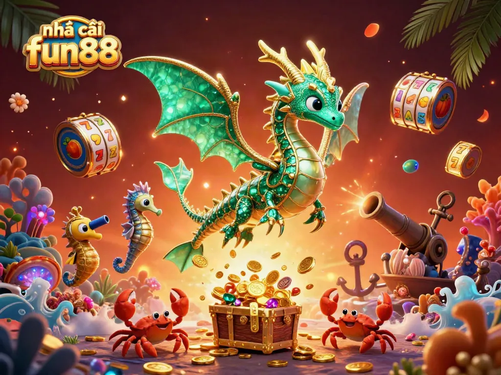 Experience the thrill of nhà cái fun88 with a vibrant underwater casino scene showcasing treasure and gaming elements.
