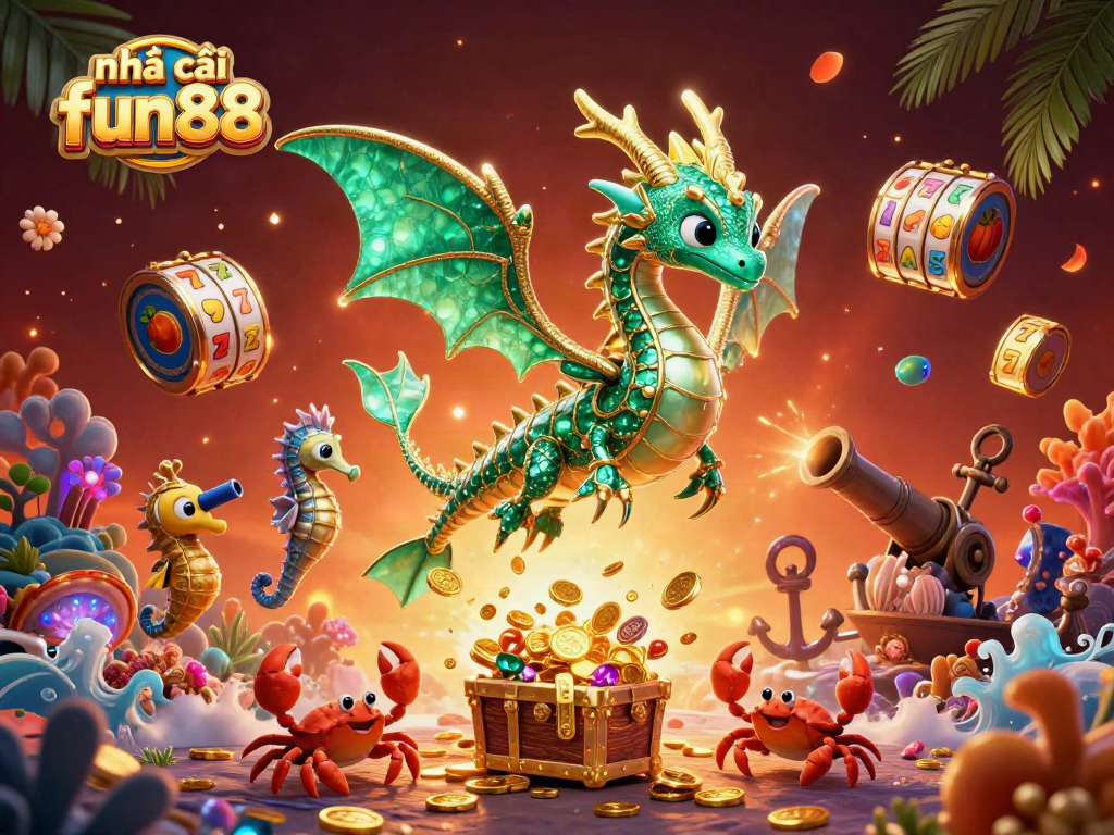 Experience the thrill of nhà cái fun88 with a vibrant underwater casino scene showcasing treasure and gaming elements.