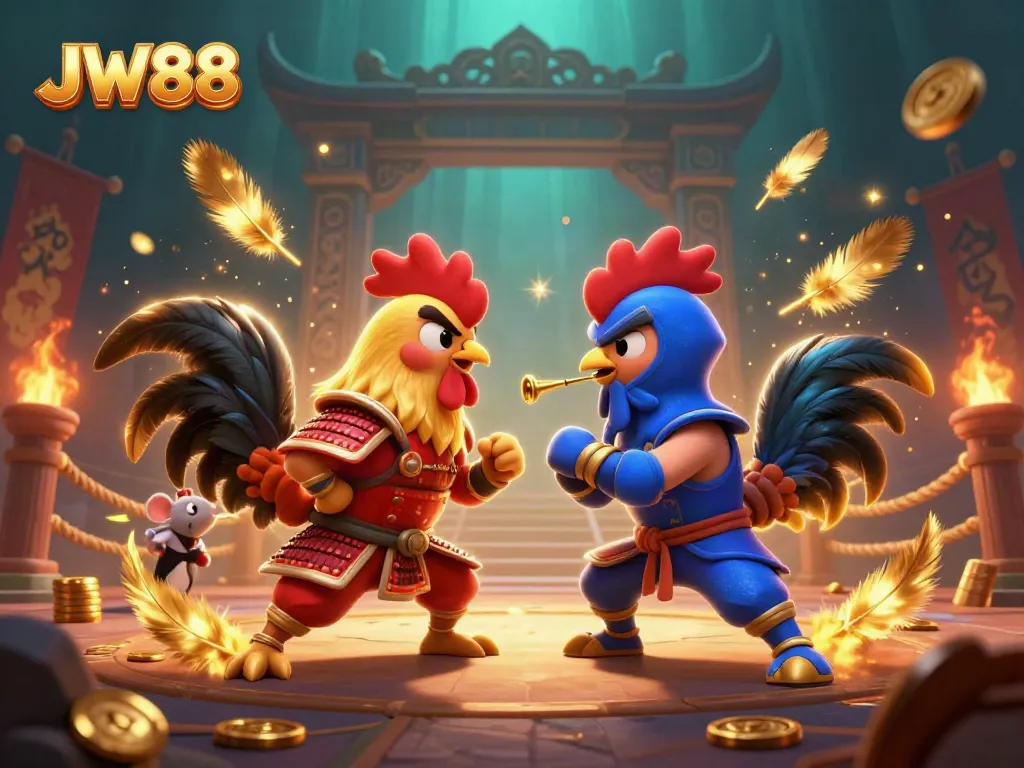 Engage in thrilling battles at JW88 with dynamic fighting roosters and immersive gambling elements.