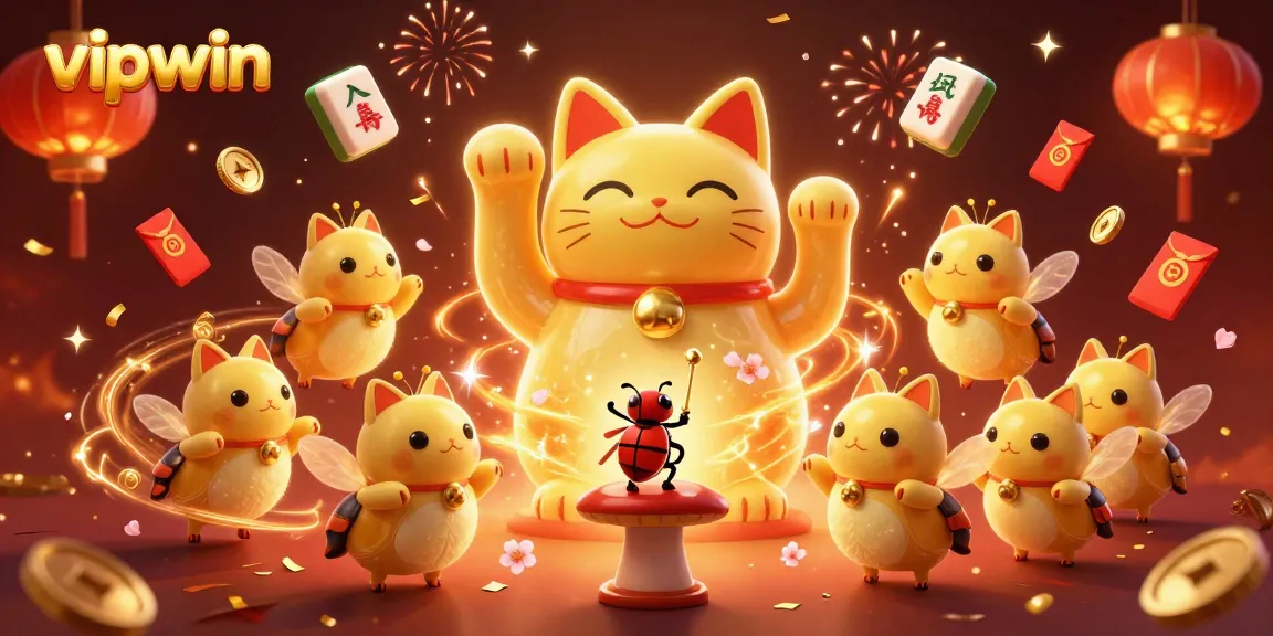 Experience the vibrant allure of vipwin with golden fireflies and dynamic casino symbols in a rich 3D casino scene.
