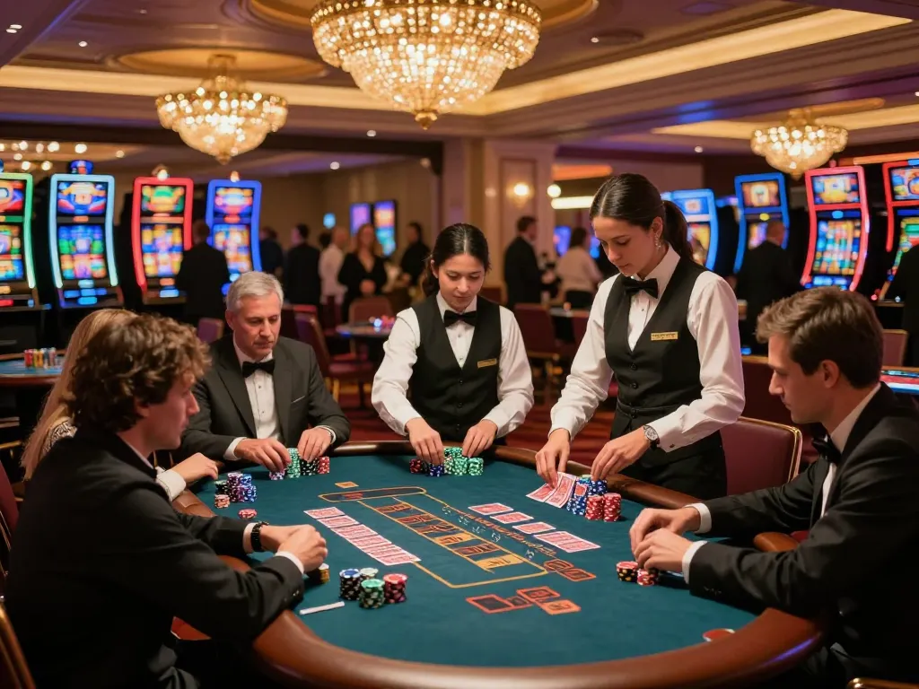 RR 88 players enjoying a high-stakes poker game at a luxurious casino table, with chips stacked and cards dealt