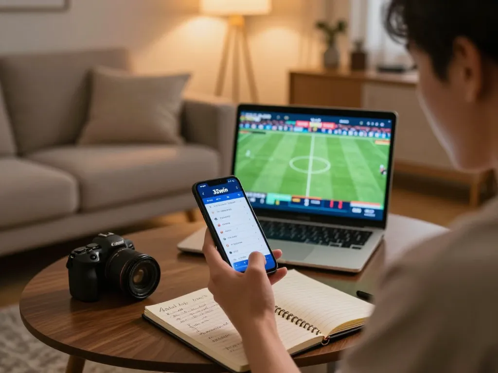 Engaged user placing bets on the 32win app during a live sports match.