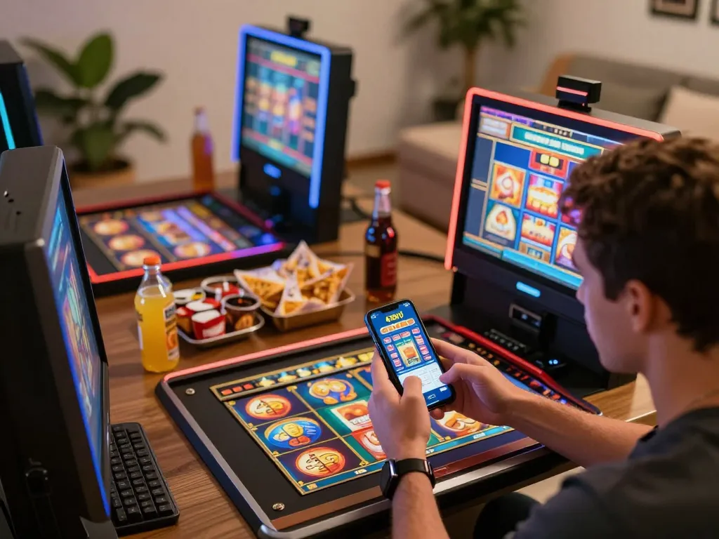 Player engaged in online gaming at home with the 678vip app, showcasing excitement and enjoyment