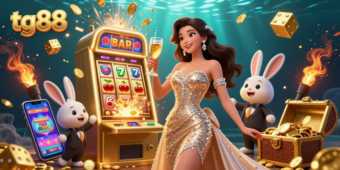 Engage with tg88's thrilling jackpot ambiance featuring vibrant characters and dynamic casino elements.