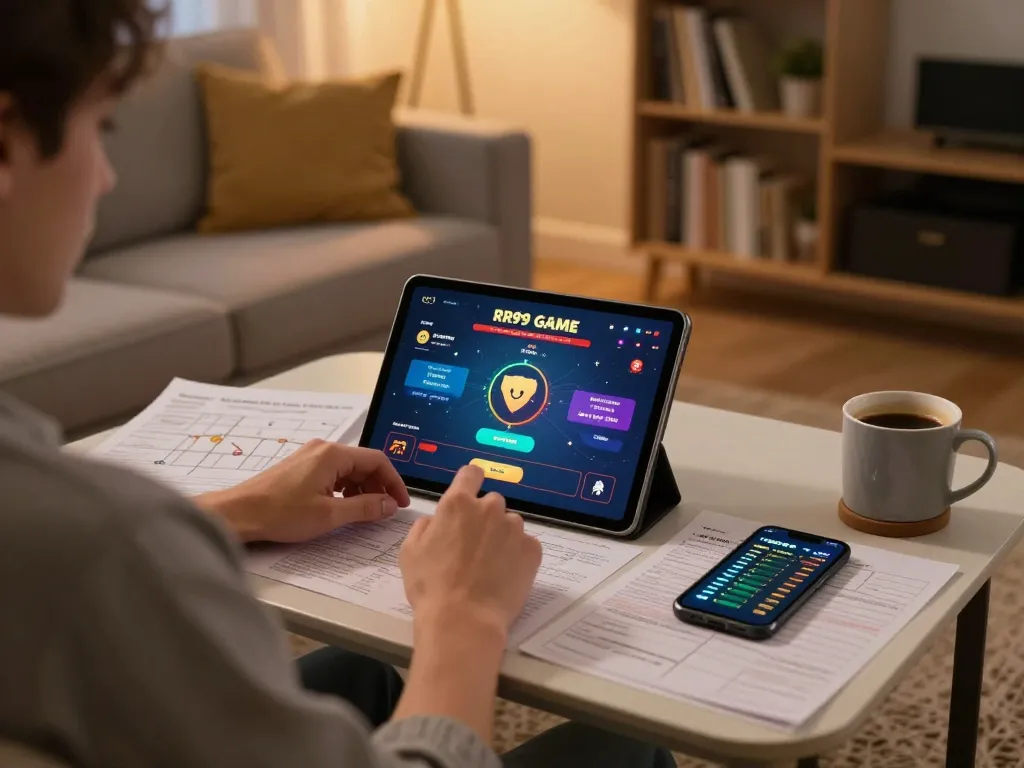 Engaging with the RR99 GAME app for online betting and gaming strategies in a cozy home setup.