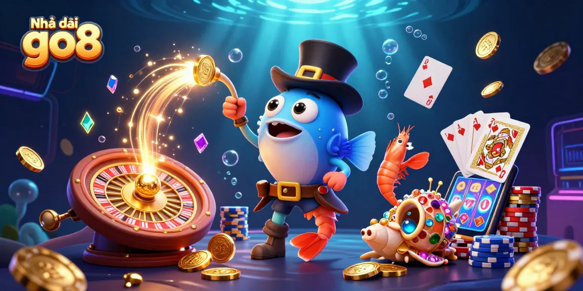 Engage with Nhà cái go8 in an exciting 3D illustration featuring thrilling casino elements and captivating characters.