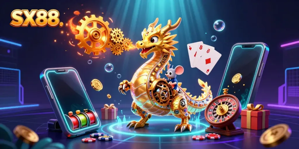 SX88 golden dragon symbolizing engaging gambling experiences with vibrant slot elements and rich game dynamics.