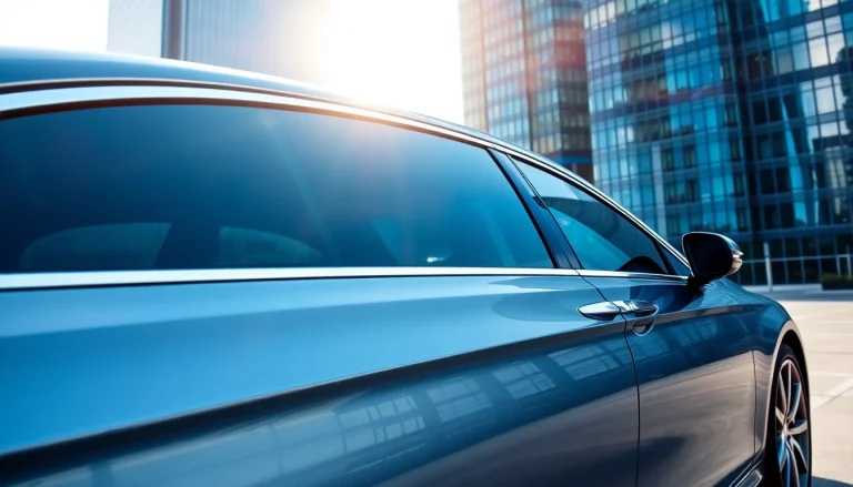 Enhancing window tinting Cleveland TN on a stylish car in an urban setting.