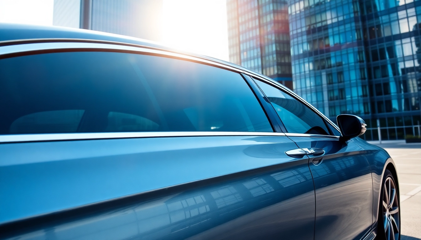 Enhancing window tinting Cleveland TN on a stylish car in an urban setting.