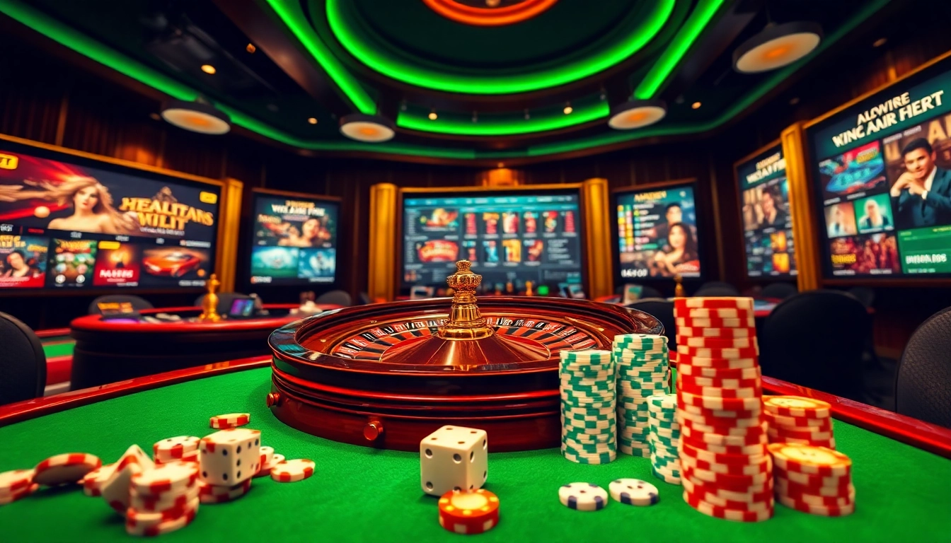 Play and win at FABET with exciting casino games showcased in a vibrant gambling scene.