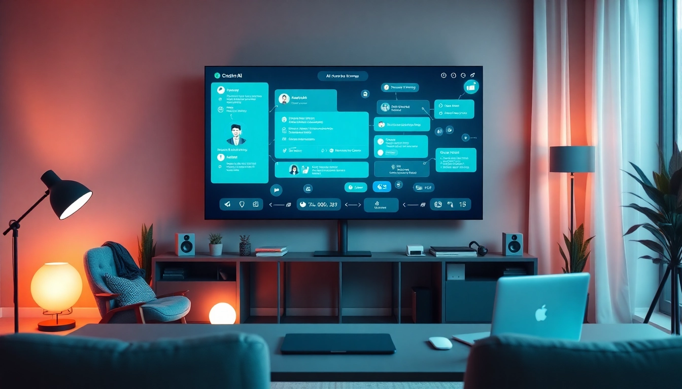Engaging scene of Crushon AI with a virtual friend in a modern tech workspace, highlighting innovative AI interactions.