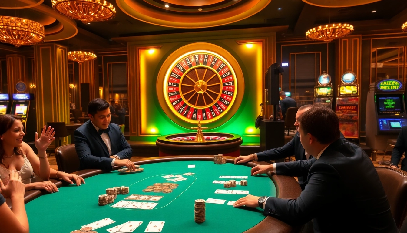 Players enjoying a thrilling game at xx88.casino poker table with vibrant lighting.