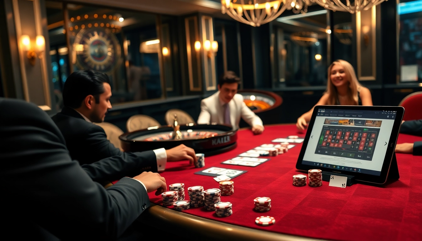 Players enjoying a thrilling poker game at a luxury table, inspired by https://lode88.coach/ for optimized gambling strategies.