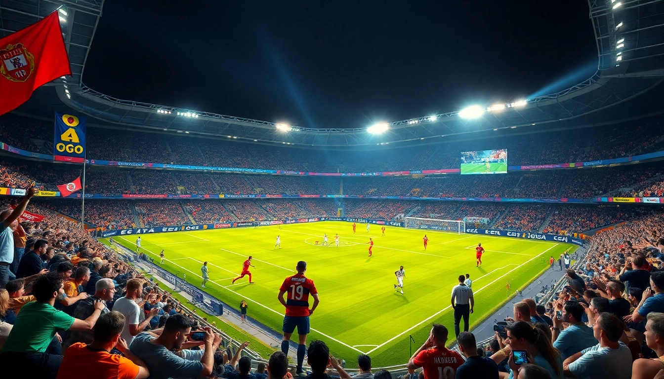 Captivating scene of a UEFA Europa Conference League match, highlighting kết quả cúp c3 hôm nay with players in action and a vibrant crowd.