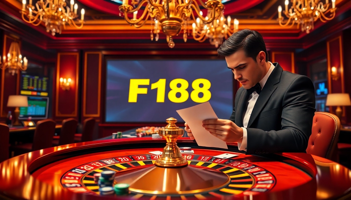 F168 player analyzing a betting slip at an elegant casino table