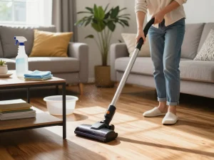 Effective home cleaning tips featured on jejich webové stránky in a cozy living room.