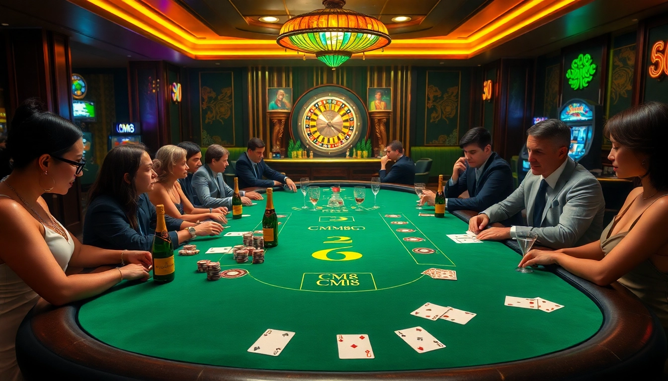 Exciting gambling scene depicting CM88 đăng ký at a luxurious casino blackjack table.