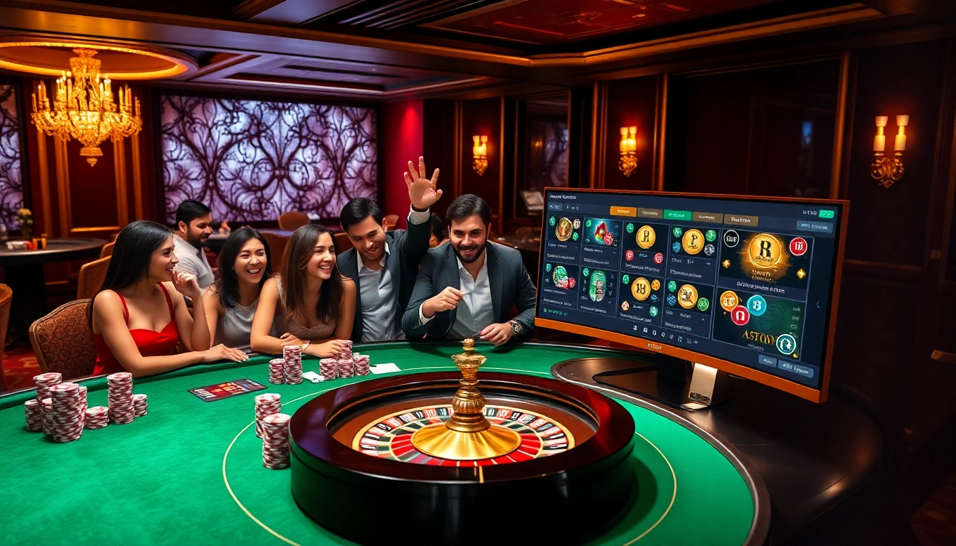 Experience thrilling online gambling at https://xx88casino.com/ with a vibrant casino scene featuring excited players and poker chips.