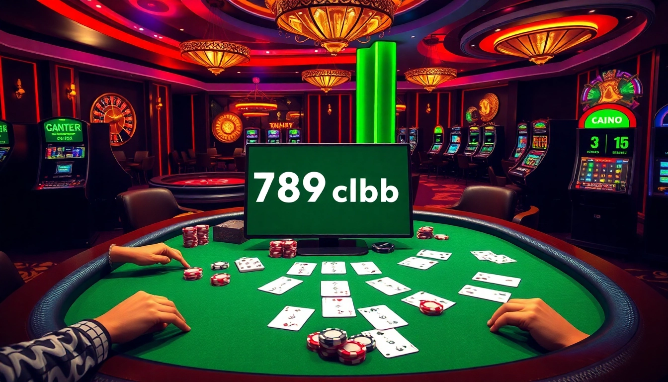 Exciting online gambling scene featuring 789club poker action at a vibrant casino table.
