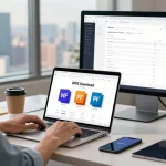 WPS Download in a vibrant digital workspace with modern tech setup.