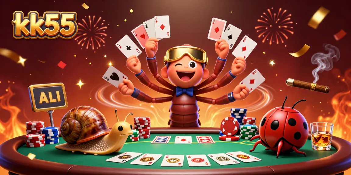 Engage with intense gameplay at kk55, featuring a vibrant 3D illustration of a millipede dealer and high roller.
