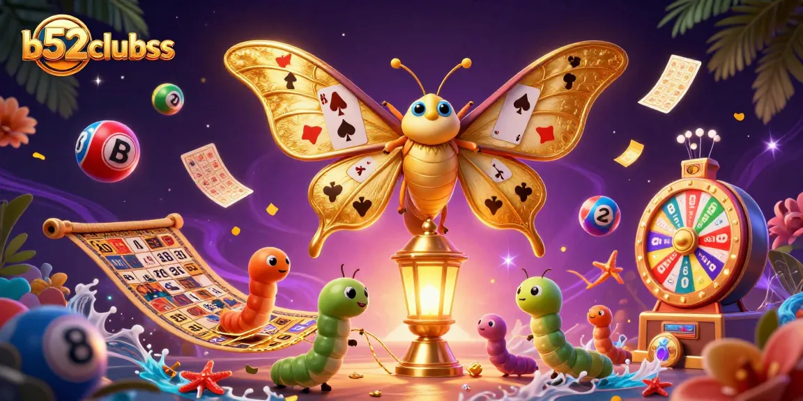 Experience the excitement of b52clubss with vibrant lottery elements and a majestic moth in 3D