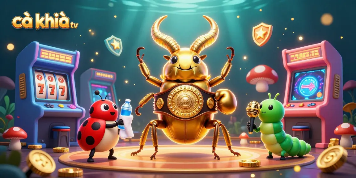 Cà khịa tv showcases a thrilling gambling scene with a golden stag beetle champion alongside vibrant slot machines and glowing jackpots.