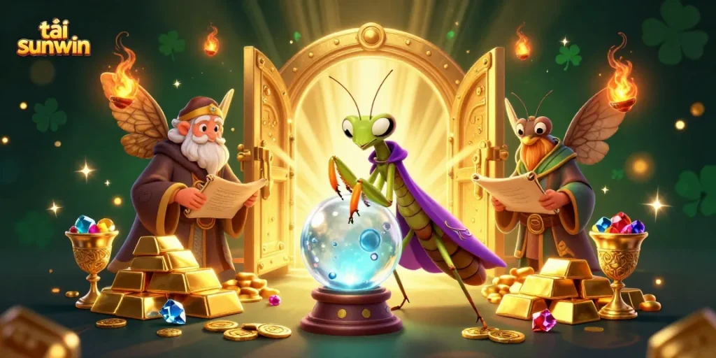 Engage with exciting games at tải sunwin, featuring a mystical 3D scene of casino and fortune.