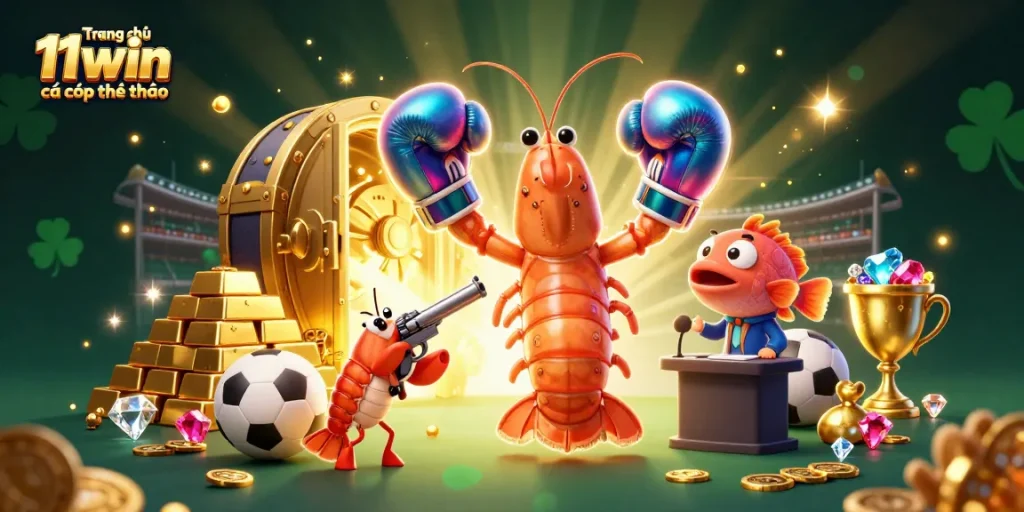 Win big with Trang chủ 11win cá cược thể thao as lively shrimp characters celebrate sports betting!