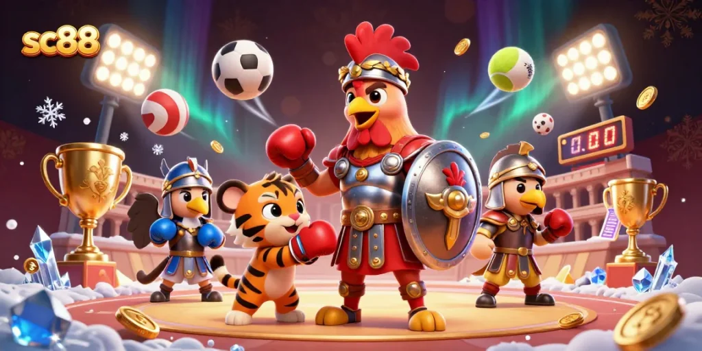 Engage with thrilling sc88 gameplay featuring a rooster gladiator and dynamic sports action.